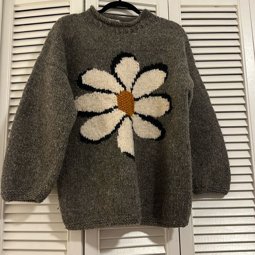 Vintage Daisy Rollneck mock neck sweater grey wool large